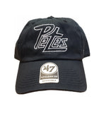 '47 Brand Peterborough Petes Clean Up cap black with white outline of logo with strap and clasp