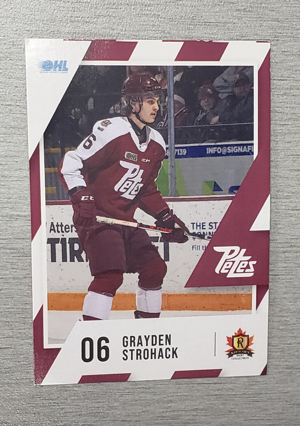 Peterborough Petes 2023-24 Grayden Strohack Petes card no. 6