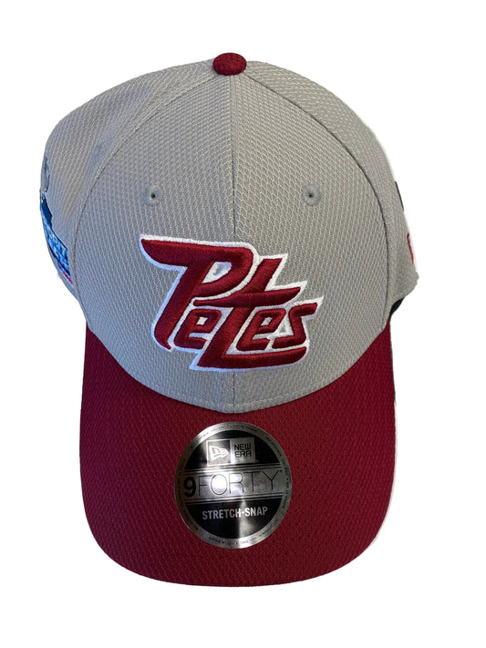 Gray and maroon cap with 'Petes' logo on a white background