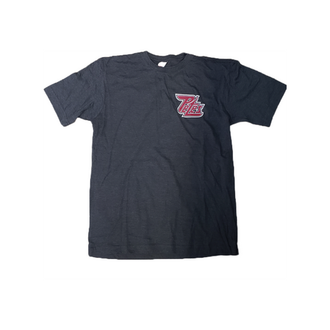 Peterborough Petes charcoal lounging logo t-shirt 60% cotton 40% polyester 