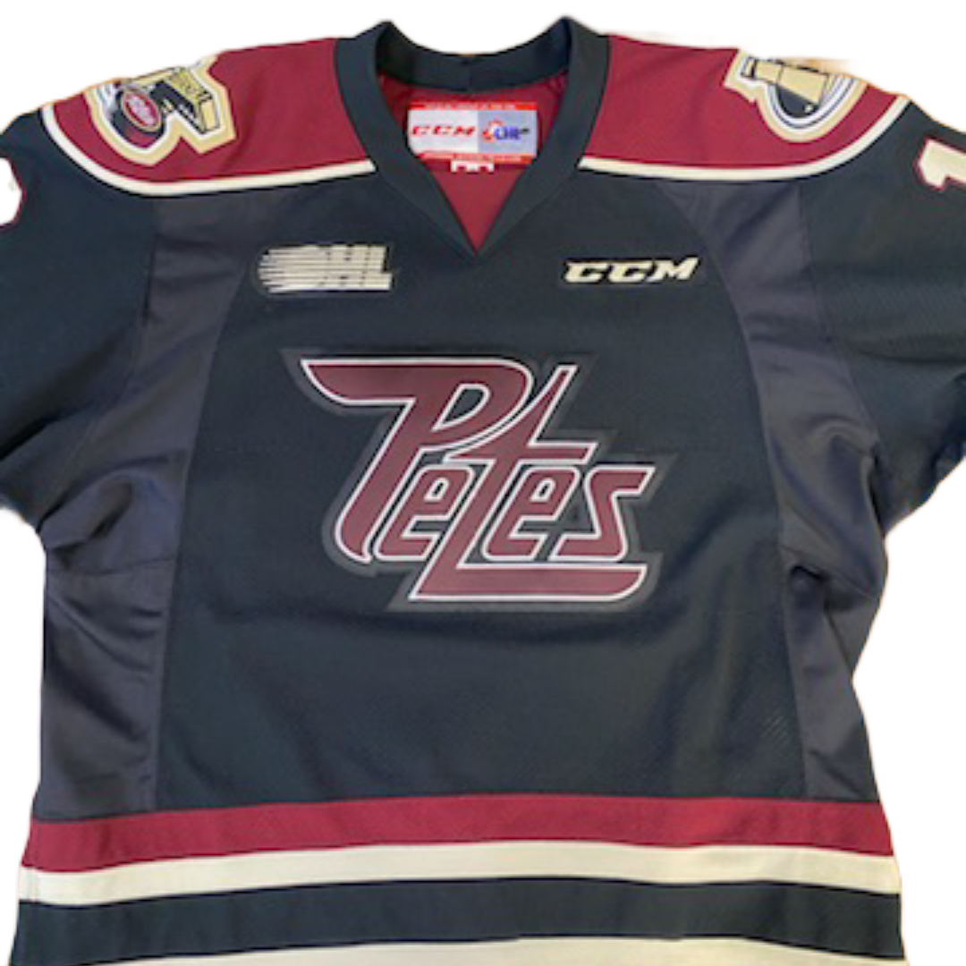 Peterborough Petes alumni Semyon Der-Arguchintsev game worn and autographed Black Petes jersey