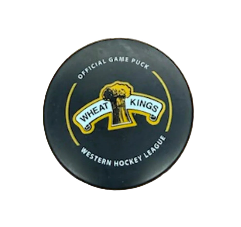 Hockey puck with Brandon Wheat Kings logo 