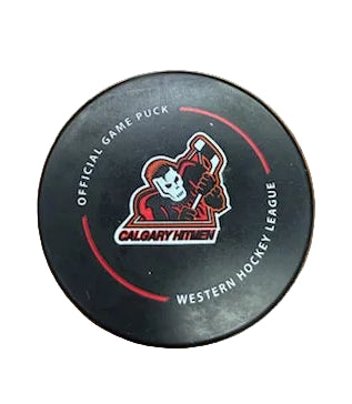 Hockey puck with Calgary Hitmen logo 