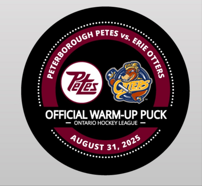 Peterborough Petes versus Erie Otters Pre-season game 2 warm up puck