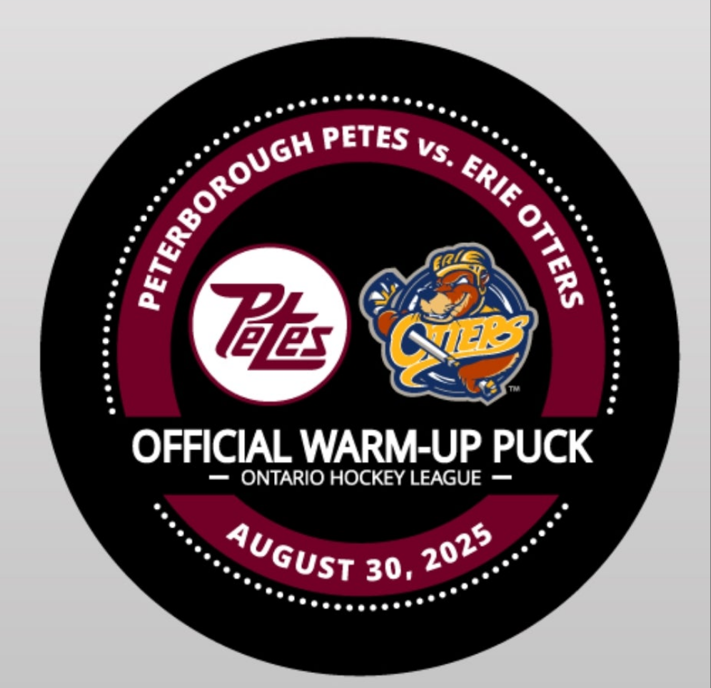 Peterborough Petes versus Erie Otters Pre-season game 1 warm up puck