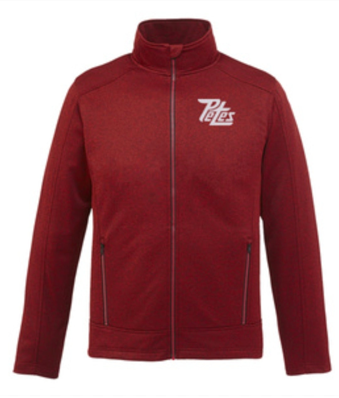 Maroon jacket with a logo on a white background