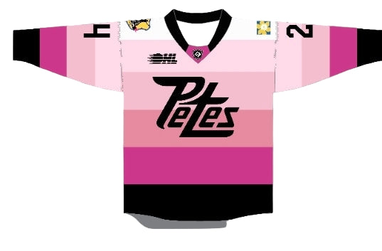 Pink in the Rink 2025 jersey design jersey  'Petes' branding on a white background