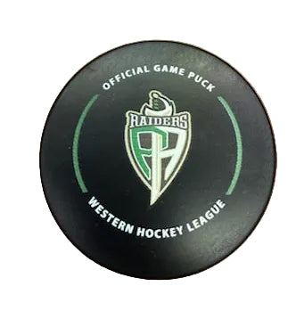 Hockey puck with Prince Albert Raiders logo 