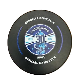 Puck with Rimouski Oceanic 30th anniversary branding 