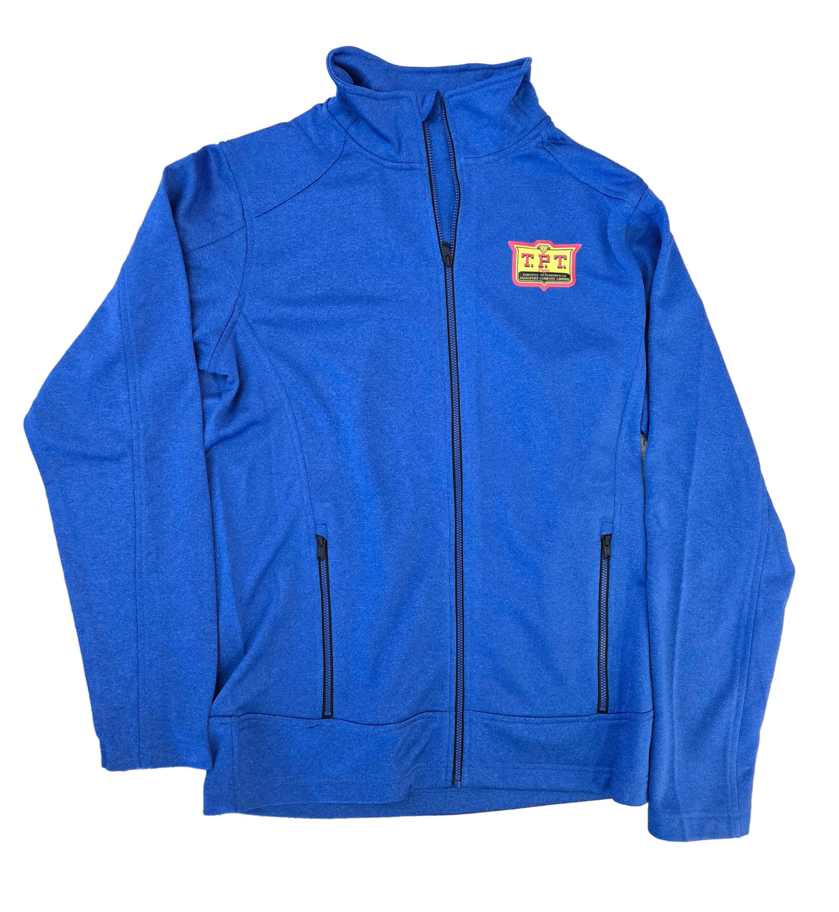 TPT Petes blue fleece full zip jacket with zippered pockets.
